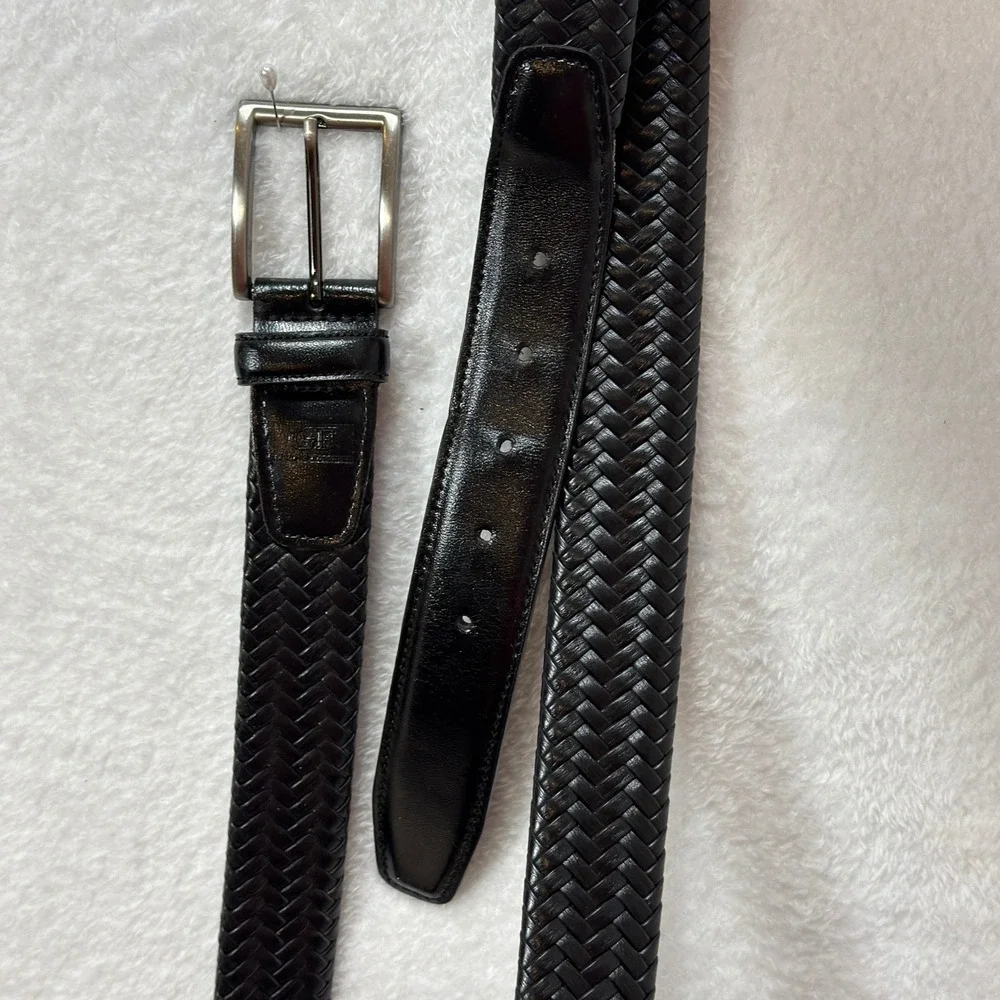 Geoffrey Beene Mens Braided Leather Belt 50/52 Black Classic Professional
